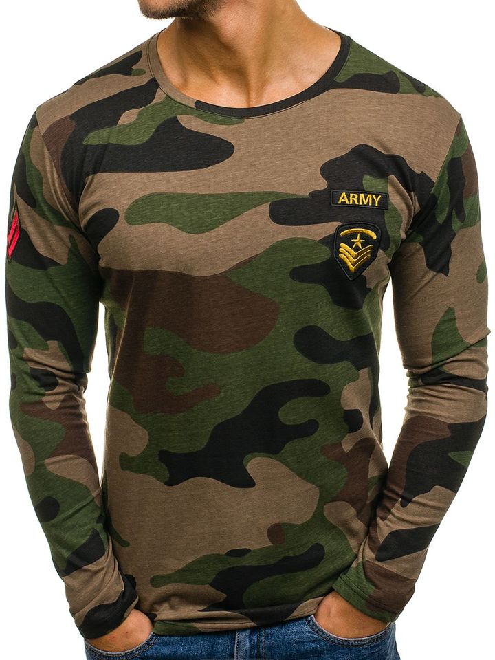 Long sleeve camuflaj cu imprimeu pentru bărbat kaki Bolf 1086