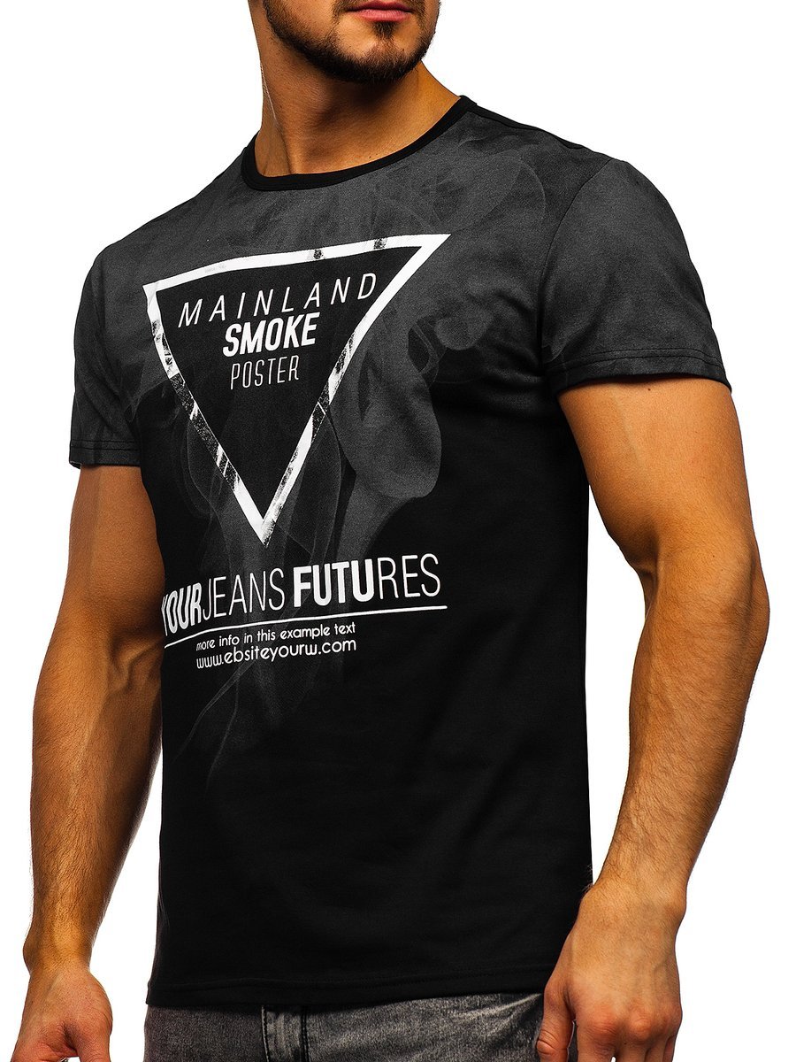 Tricou negru cu imprimeu barbati Bolf S029