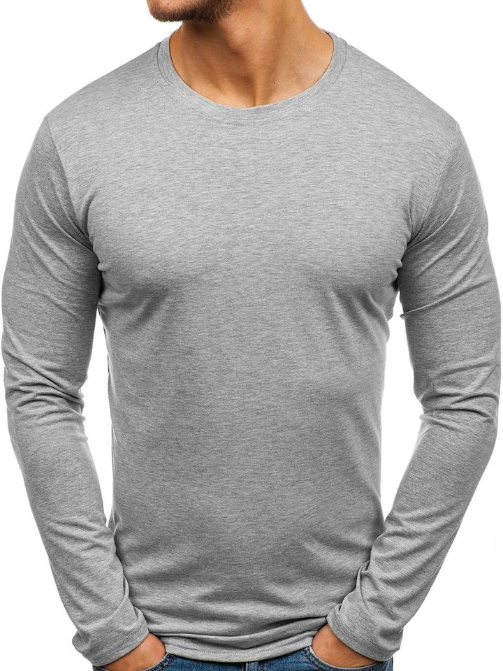 Long sleeve fără imprimeu pentru bărbat gri Bolf 135