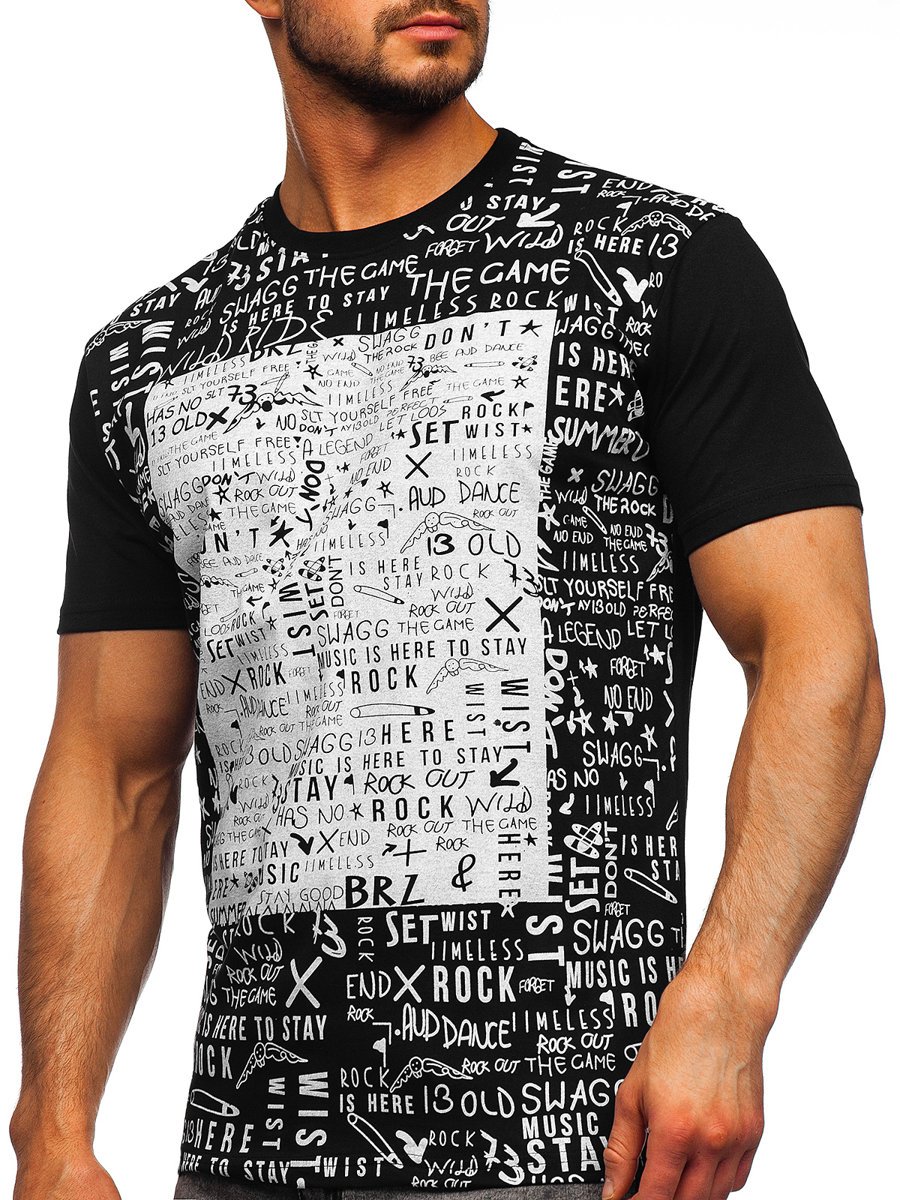 Tricou negru-gri cu imprimeu Bolf 1173