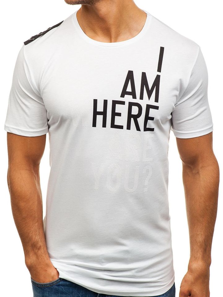 T-shirt pentru bărbat cu imprimeu alb Bolf 368