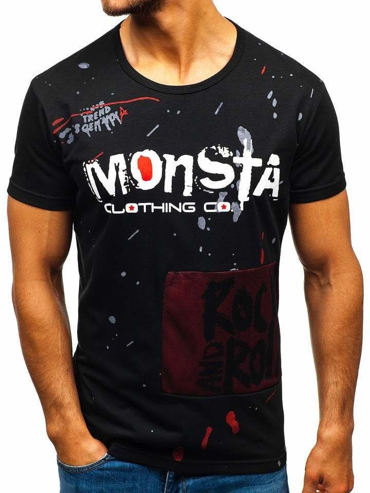 Tricou cu imprimeu bărbați negru Bolf KS1834