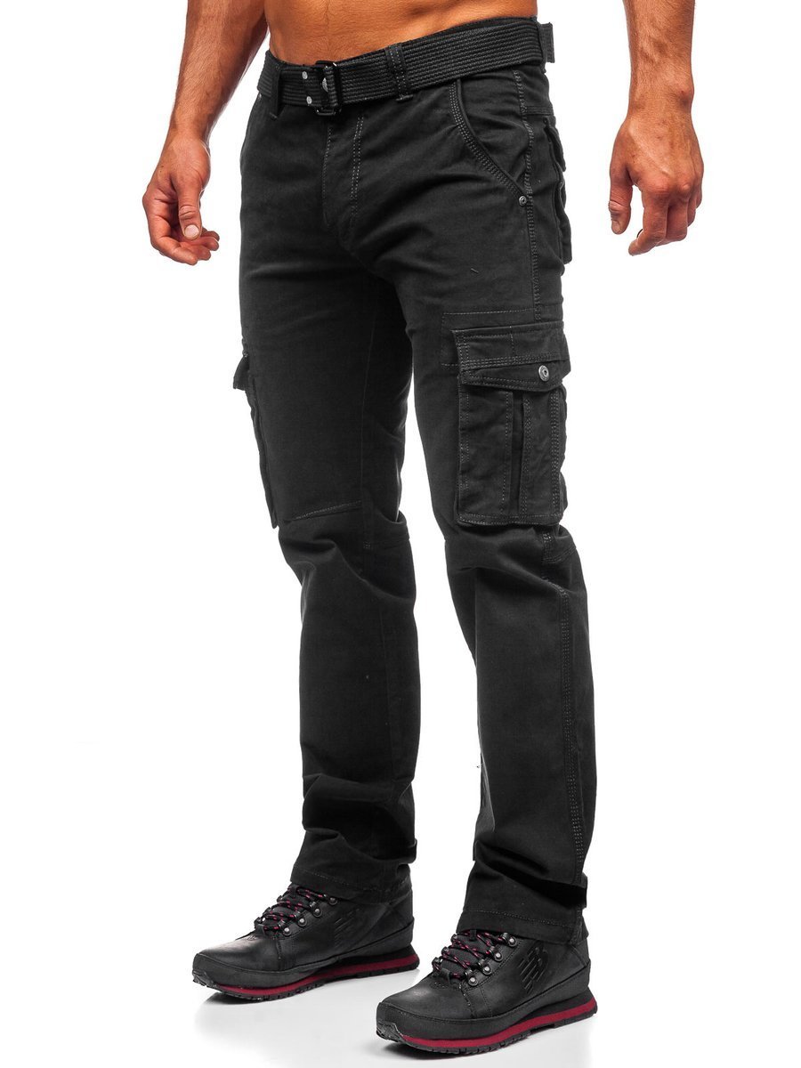 Pantaloni cargo negri cu curea Bolf 1672