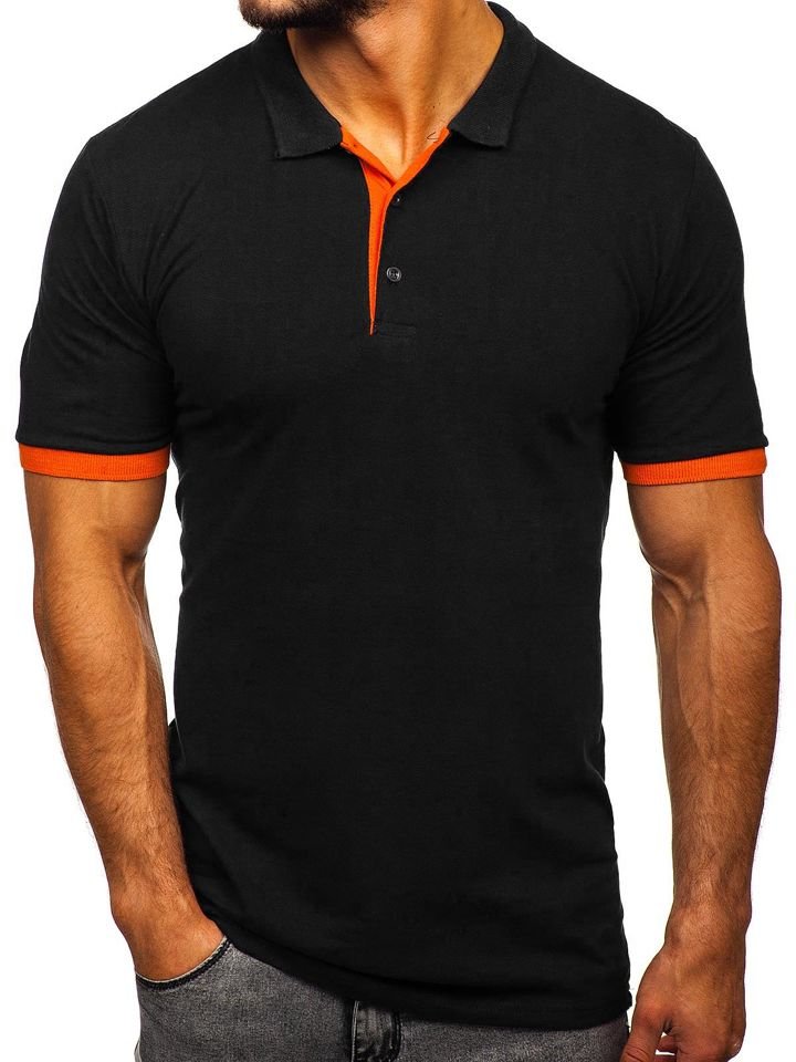 Tricou polo bărbați negru-portocaliu Bolf 171222-1