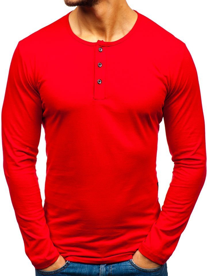 Long sleeve henley pentru bărbat roșu Bolf 1114