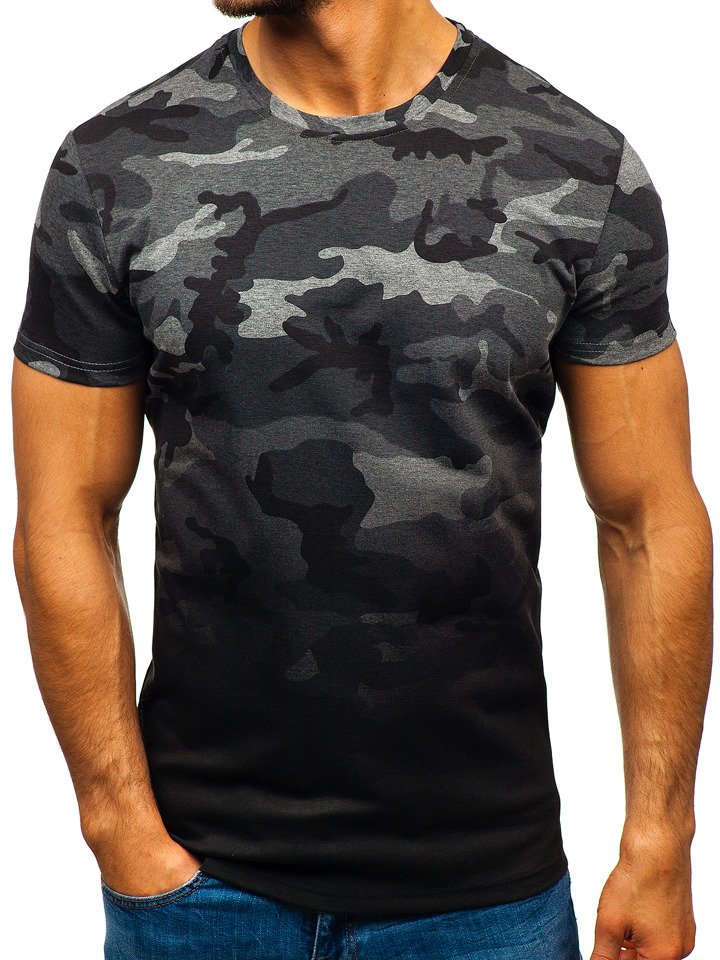 Tricou cu imprimeu bărbați camuflaj-grafit Bolf S808