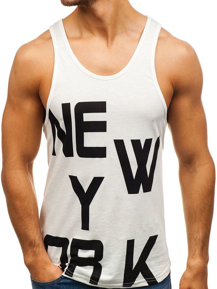 Tricou tank top pentru bărbat cu imprimeu alb Bolf 726