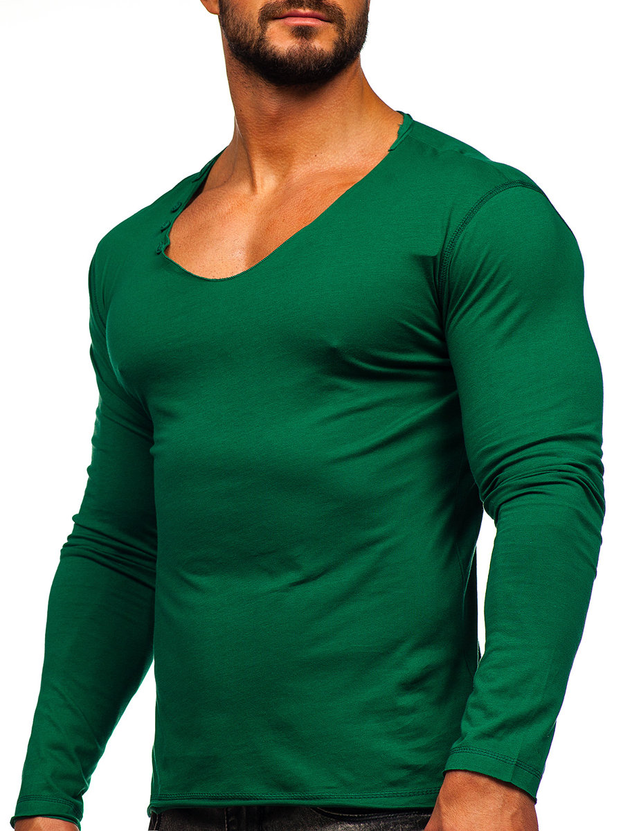 Long sleeve fără imprimeu pentru bărbat verde Bolf 547 - 2 | YEO