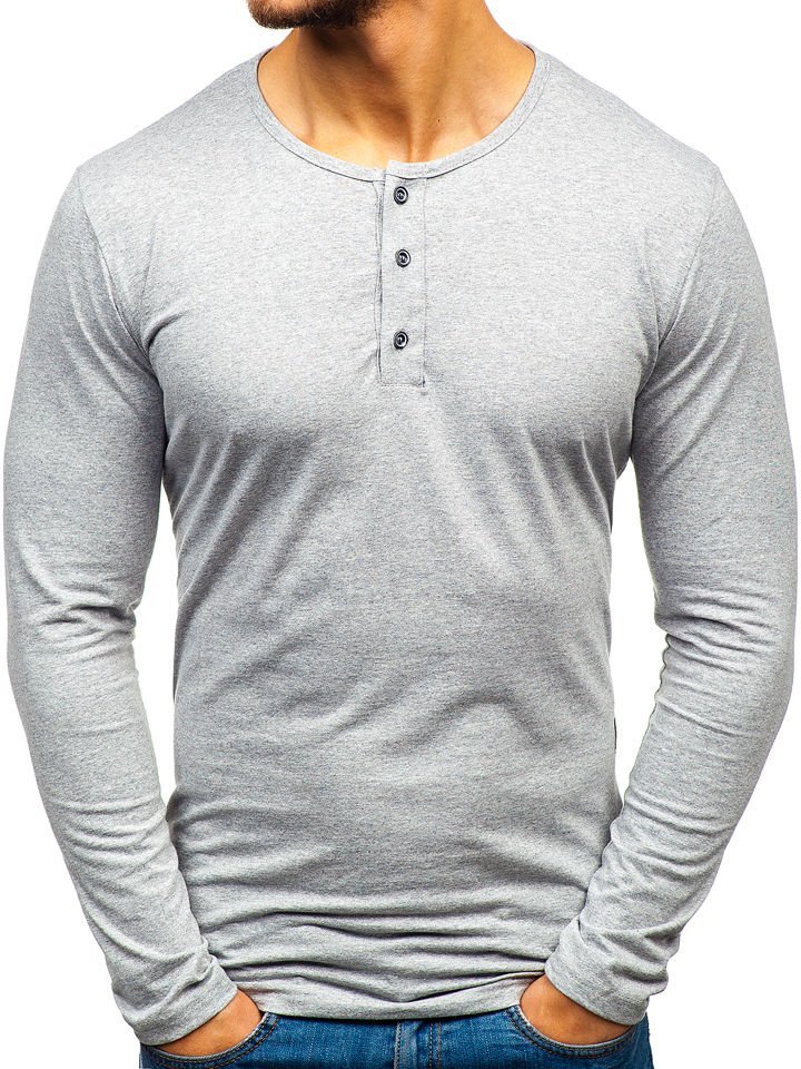 Long sleeve henley pentru bărbat gri Bolf 1114