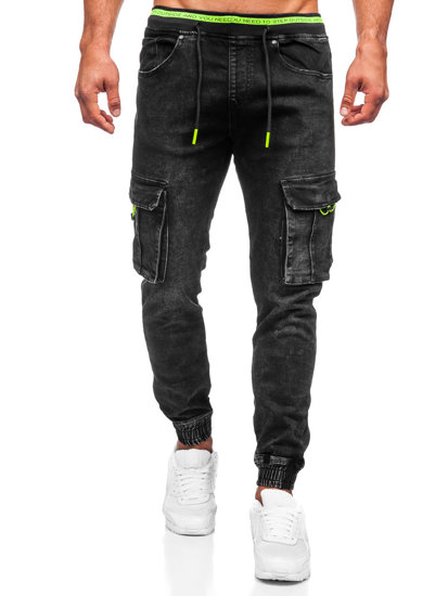 Blugi joggers cargo negri Bolf KA9581