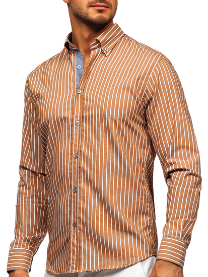 Cămașă maro în dungi mâneca lungă Bolf 20731