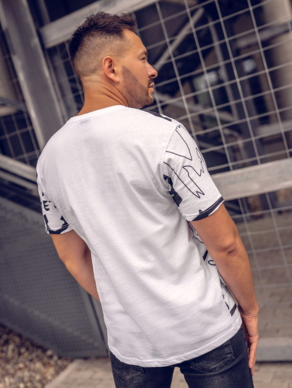 Tricou alb din bumbac pentru bărbați Tricou cu imprimeu Bolf KS1972