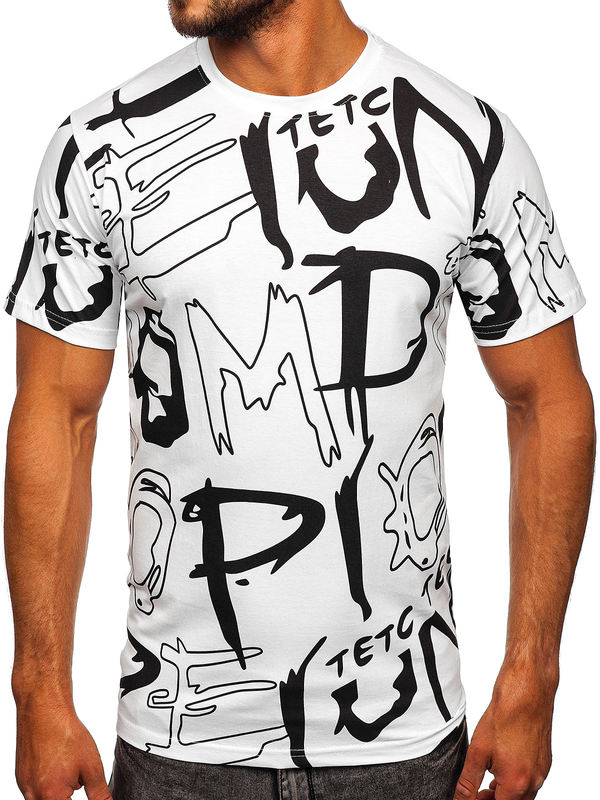 Tricou alb din bumbac pentru bărbați Tricou cu imprimeu Bolf KS1972