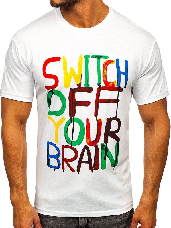 Tricou alb imprimat pentru bărbați Bolf 1181