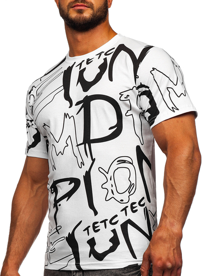 Tricou alb din bumbac pentru bărbați Tricou cu imprimeu Bolf KS1972