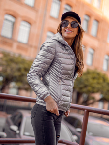 Geacă mătlasată argintie cu glugă Bolf B9561