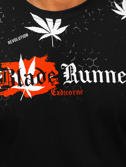 Tricou din bumbac cu imprimeu negru Bolf 14744