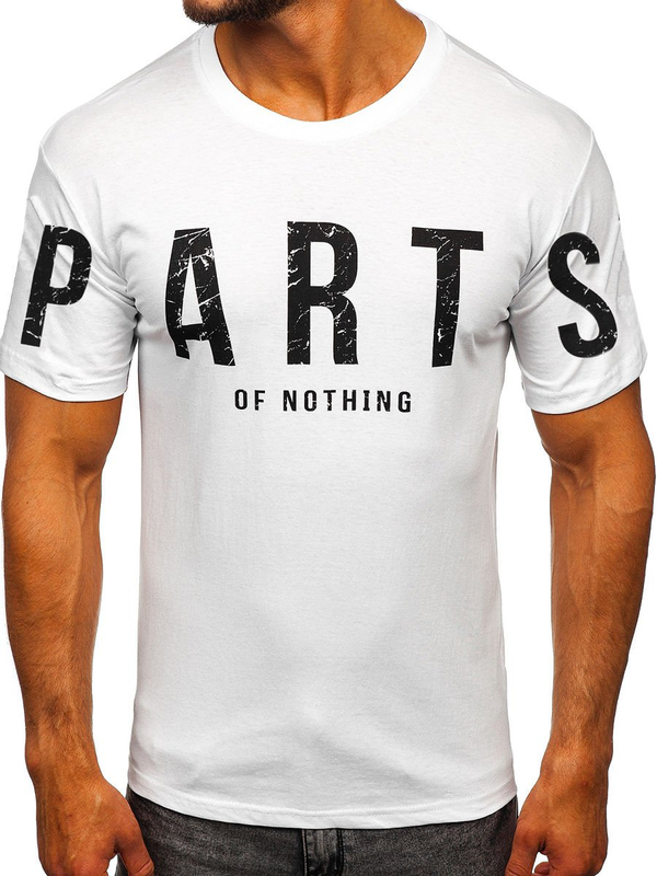 Tricou alb imprimat din bumbac pentru bărbați Bolf 1180
