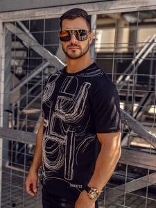 Tricou negru bărbătesc cu imprimeu Bolf KS2525TA