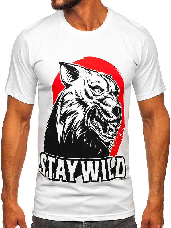 Tricou din bumbac alb cu imprimeu Bolf 143021