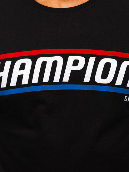 Tricou negru cu imprimeu Bolf SS10953