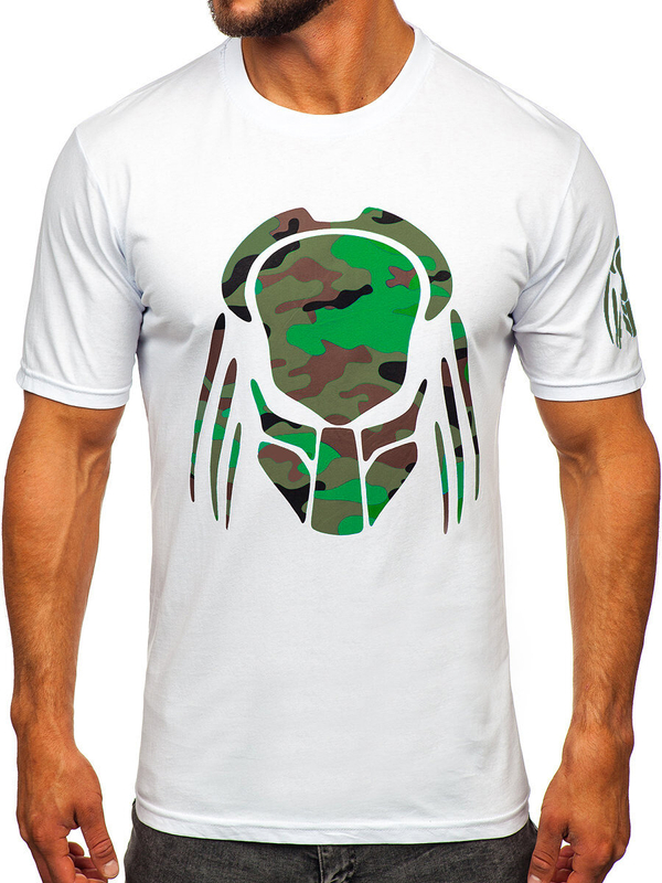 Tricou alb cu imprimeu din bumbac pentru bărbați Tricou Bolf 192379