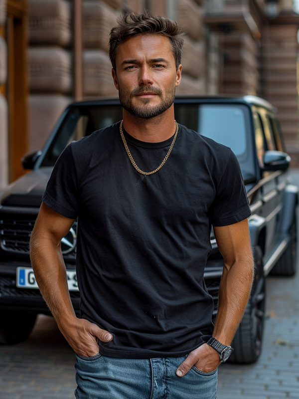 Tricou negru bărbătesc din bumbac fără imprimeu Bolf 14291A2