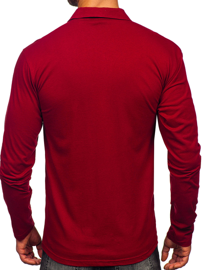 Tricou polo cu mânecă lungă din bumbac burgundă pentru bărbați Bonley 5119