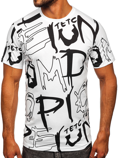 Tricou alb din bumbac pentru bărbați Tricou cu imprimeu Bolf KS1972