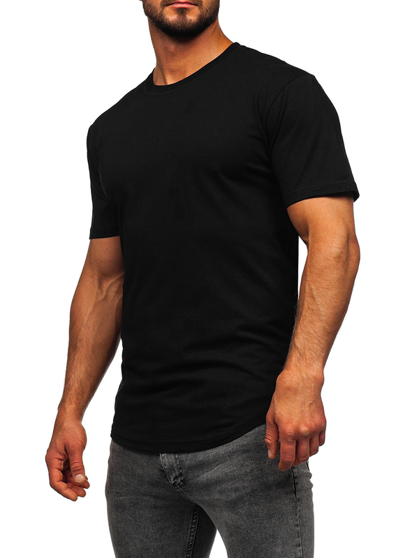 Tricou lung negru bărbătesc fără imprimeu Bolf 14290