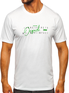 Tricou bărbătesc din bumbac alb cu imprimeu Bolf 5032