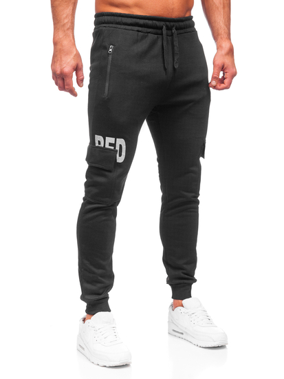 Pantaloni cargo negri pentru bărbați, pantaloni de jogging, pantaloni de trening de la Bolf HW2176