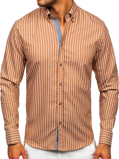 Cămașă maro în dungi mâneca lungă Bolf 20731