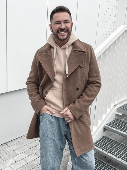 Palton de iarnă camel guler înalt două rânduri de nasturi Bolf 1048A