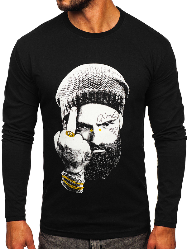 Bluză neagră cu imprimeu Bolf 146742