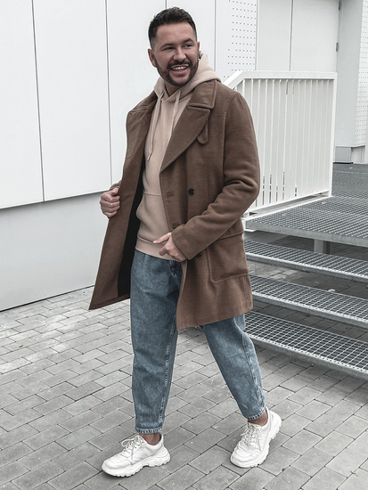 Palton de iarnă camel guler înalt două rânduri de nasturi Bolf 1048A