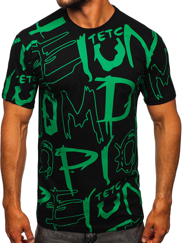 Tricou negru imprimat pentru bărbați din bumbac pentru bărbați Bolf KS1972