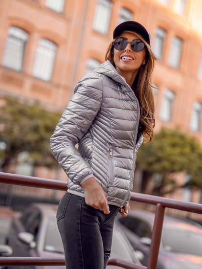 Geacă mătlasată argintie cu glugă Bolf B9561