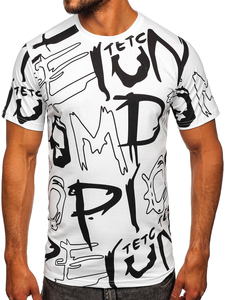 Tricou alb din bumbac pentru bărbați Tricou cu imprimeu Bolf KS1972