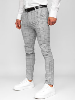 Pantaloni chinos în carouri gri Bolf 0044