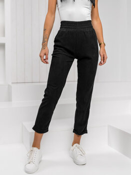 Pantaloni de damă cu nervuri din material negru de la Bolf W7856