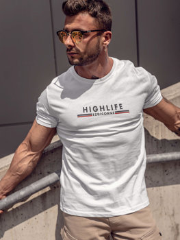 Tricou bărbătesc din bumbac alb cu imprimeu Bolf 14738