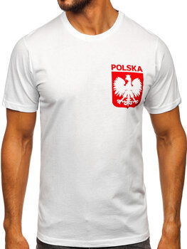 Tricou bărbătesc din bumbac alb cu imprimeu Polonia 5064