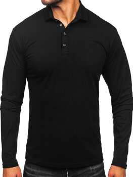 Tricou polo negru din bumbac cu mânecă lungă pentru bărbați Bonley 5119