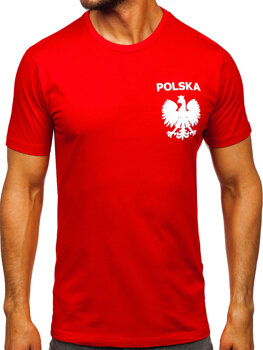 Tricou roșu pentru bărbați din bumbac cu imprimeu Poland 5064