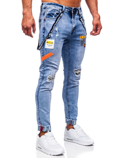 Blugi albaștri slim fit cu brețele Bolf KS2102-2