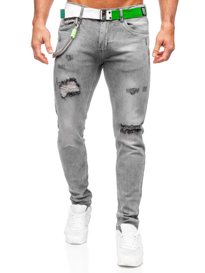 Blugi grafit  slim fit cu curea Bolf KX937