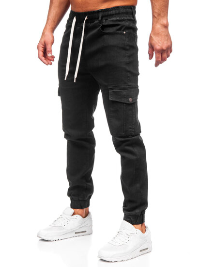 Blugi joggers cargo negri Bolf 8110