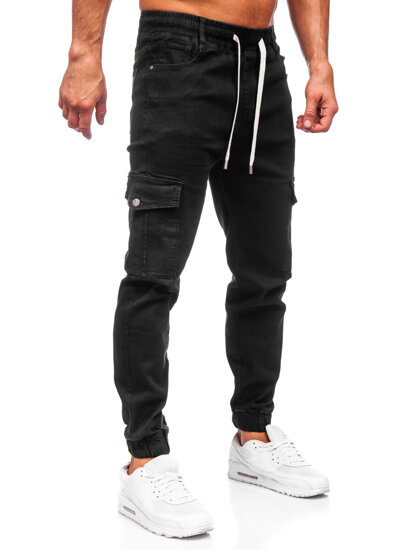 Blugi joggers cargo negri Bolf 8110