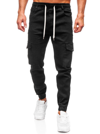 Blugi joggers cargo negri Bolf 8110